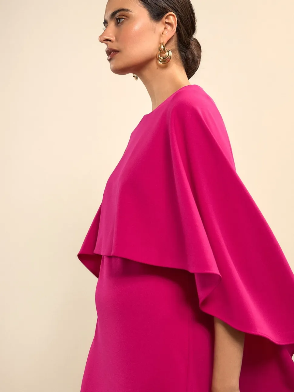 Raspberry Pink Cape Maxi Dress