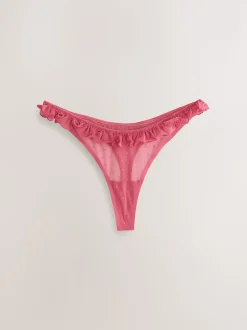 Red / Black Thong Heart Mesh Flocked Knickers 2 Pack