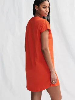 Red 100% Cotton Cap Sleeve V-Neck Mini Dress