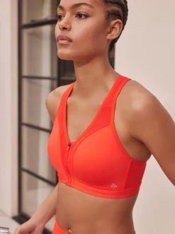 Red B-GG Active Sports High Impact Dry Tech Zip Front Bra