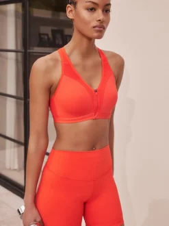 Red B-GG Active Sports High Impact Dry Tech Zip Front Bra