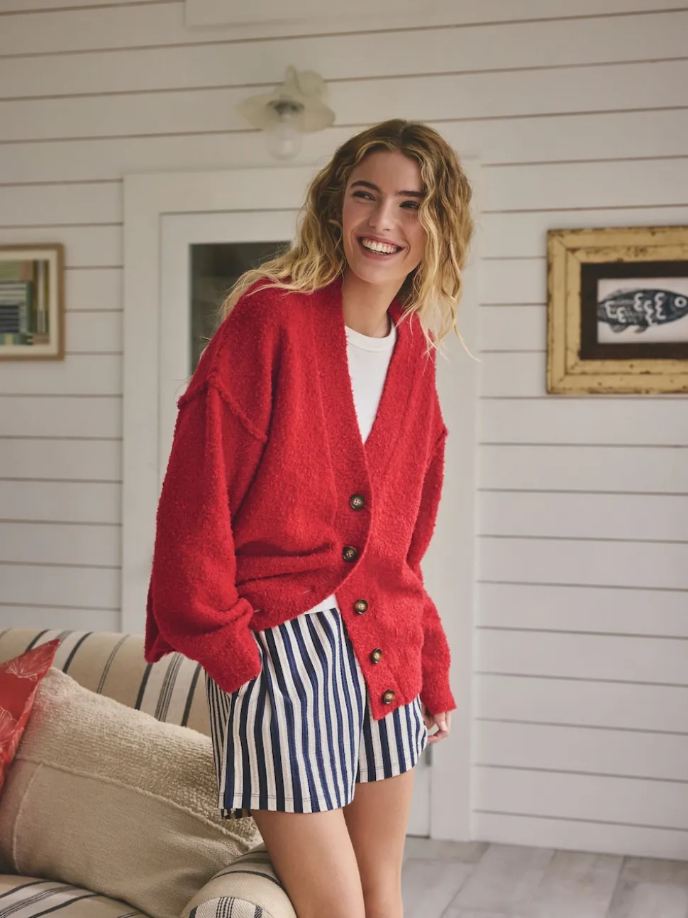 Red Boucle Cardigan