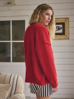 Red Boucle Cardigan