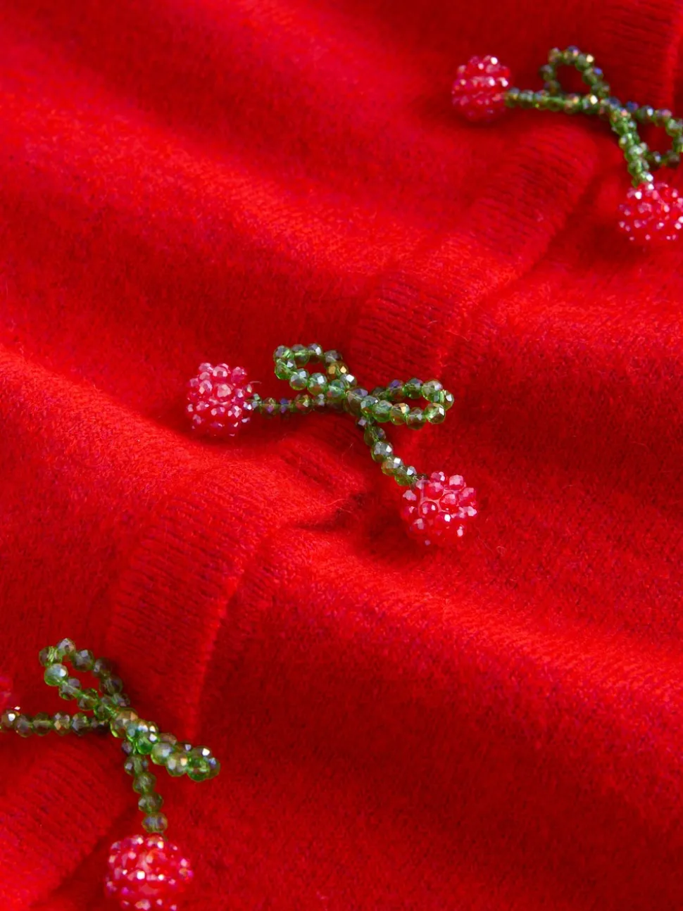 Red Cherry Buttons Crew Neck Knitted Cardigan With Wool