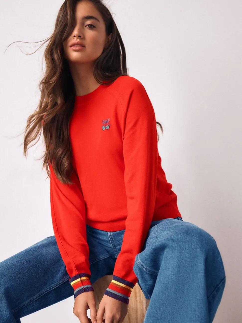 Red Cherry Soft Touch Crew Neck Cotton Rich Jumper