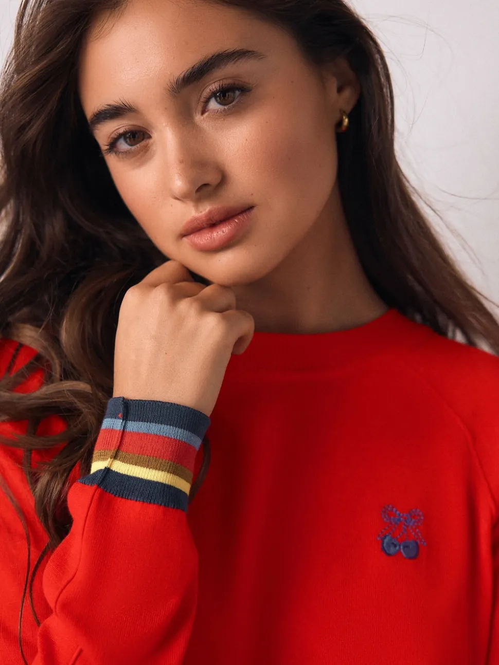 Red Cherry Soft Touch Crew Neck Cotton Rich Jumper