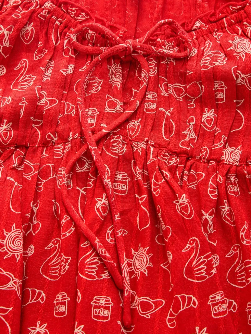 Red Conversational Print Long Sleeve Milkmaid Top