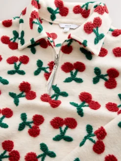 Red Ecru White Borg Cherry Graphic Zip Neck Fleece