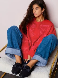 Red Embroidered Sweatshirt