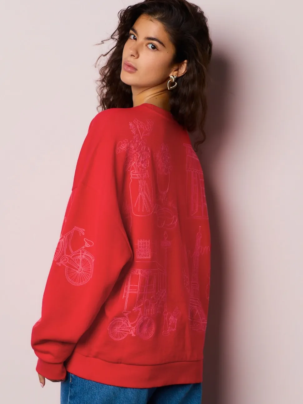 Red Embroidered Sweatshirt