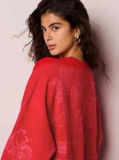 Red Embroidered Sweatshirt