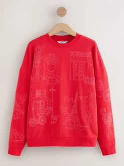 Red Embroidered Sweatshirt