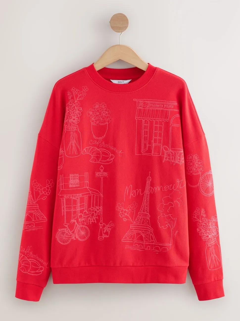 Red Embroidered Sweatshirt