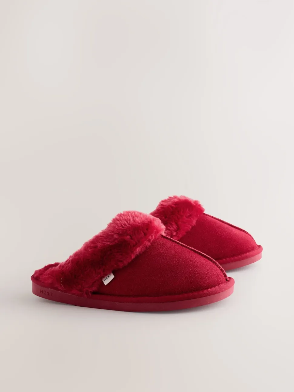 Red Faux Fur Lined Suede Mule Slippers