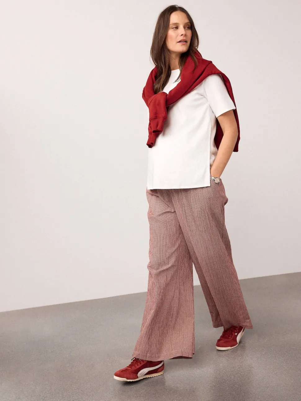 Red Gingham Maternity Wide Leg Trousers