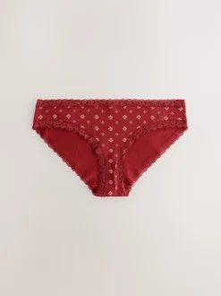 Red Heart/Green Check Bikini Cotton Lace Knickers 4 Pack