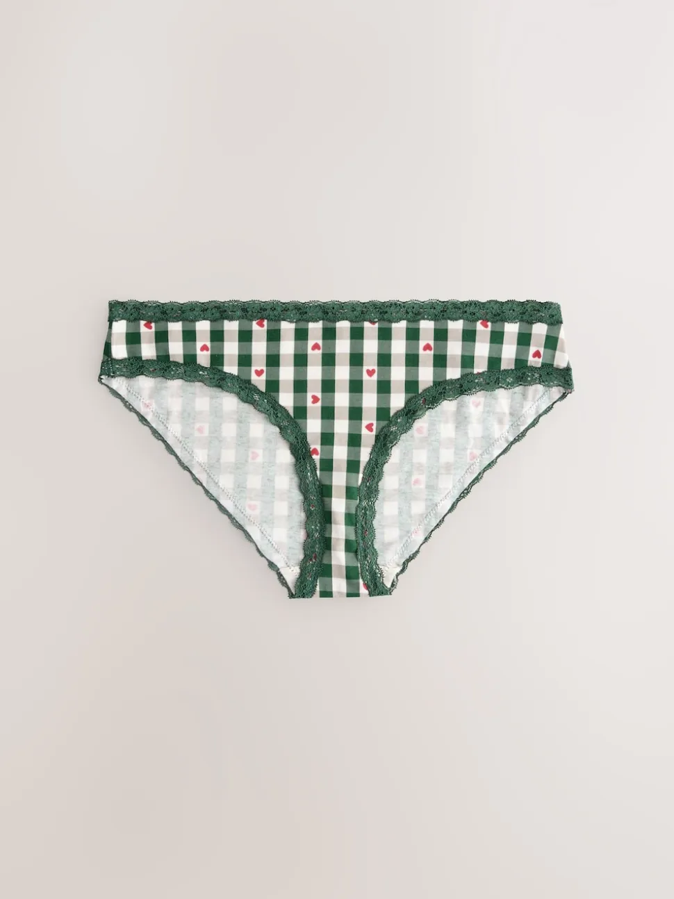 Red Heart/Green Check Bikini Cotton Lace Knickers 4 Pack