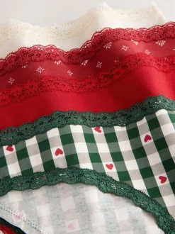 Red Heart/Green Check Bikini Cotton Lace Knickers 4 Pack