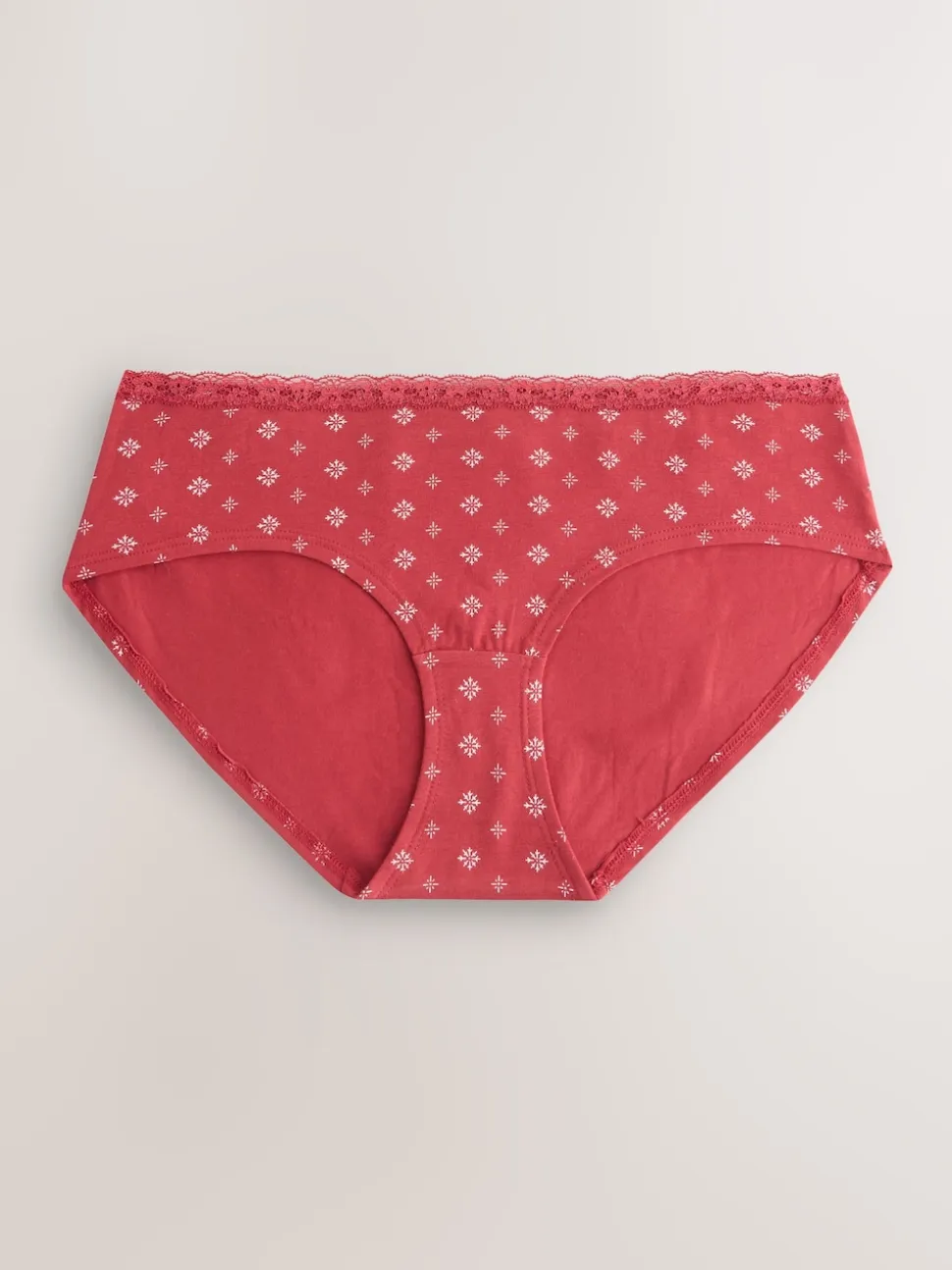 Red Heart/Green Check Short Cotton Lace Knickers 4 Pack