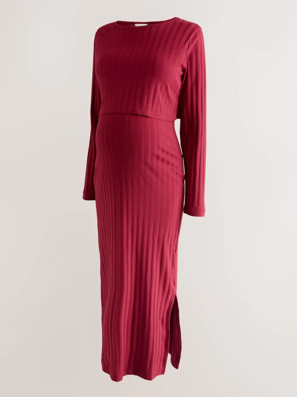Red Maternity Long Sleeve Nursing Shelf Dress