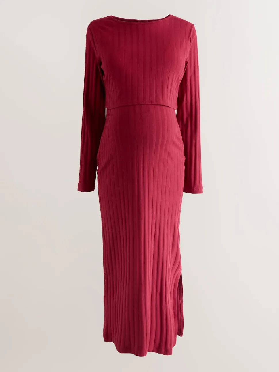 Red Maternity Long Sleeve Nursing Shelf Dress