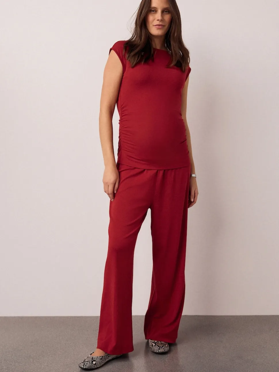 Red Maternity Supersoft Wide Leg Trousers