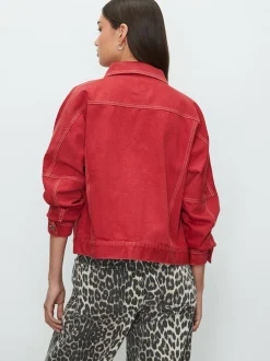 Red Oversized Relaxed Fit Denim Trucker Jacket
