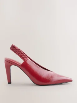 Red Pointed Toe High Cut Slingback Heels