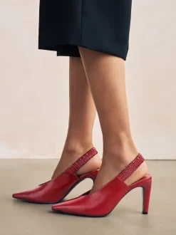 Red Pointed Toe High Cut Slingback Heels