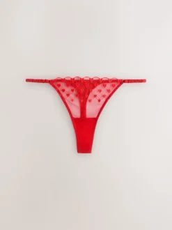 Red Premium Swiss Heart Embroidery Thong