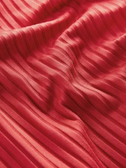 Red Rib Plunge Shaping Tummy Control Swimsuit