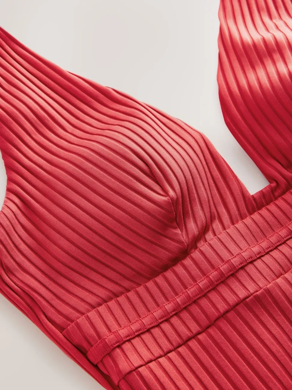 Red Rib Plunge Shaping Tummy Control Swimsuit