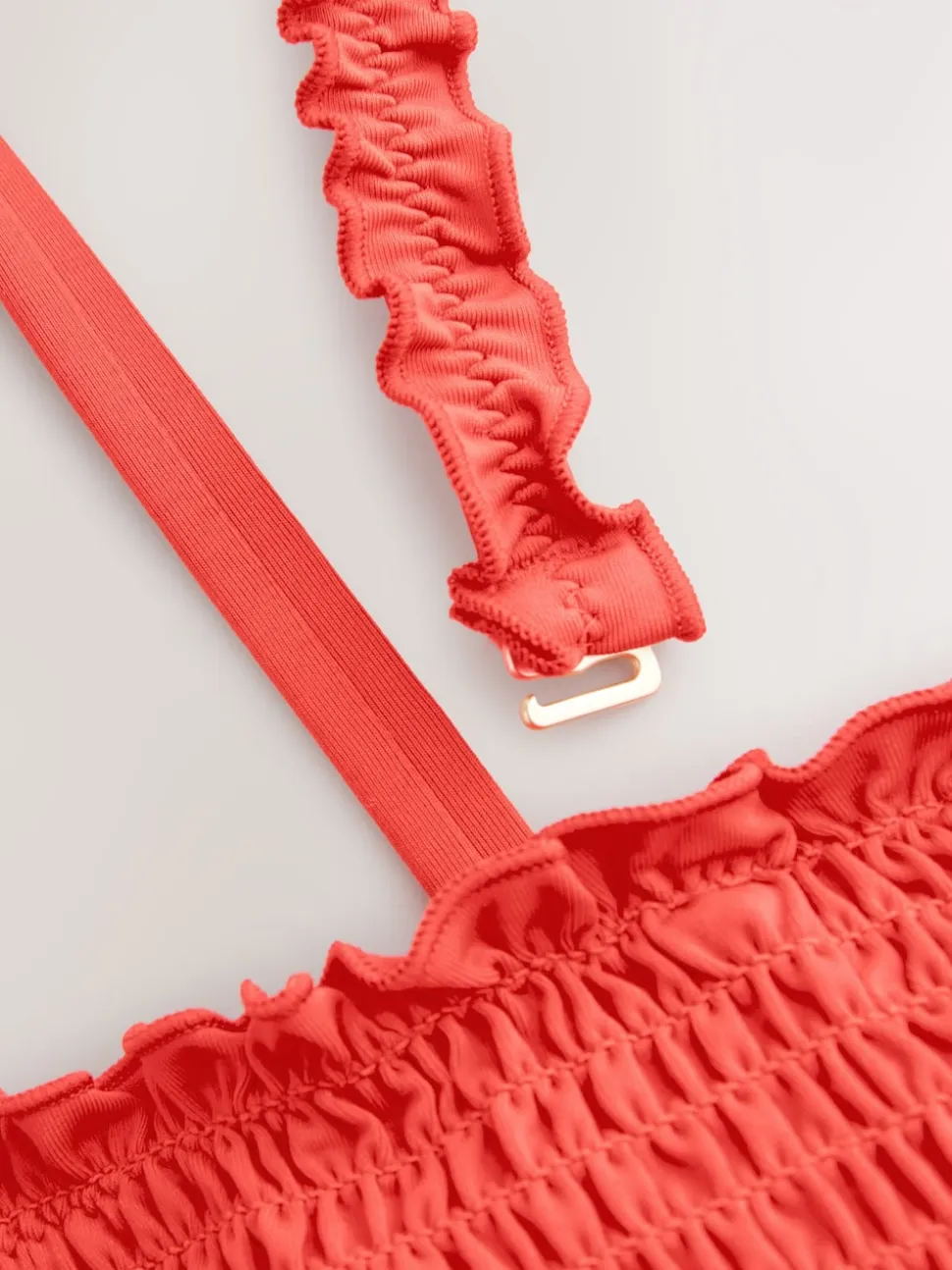Red Shirred Bandeau Bikini Top