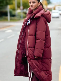 Red Shower Resistant Longline Padded Coat