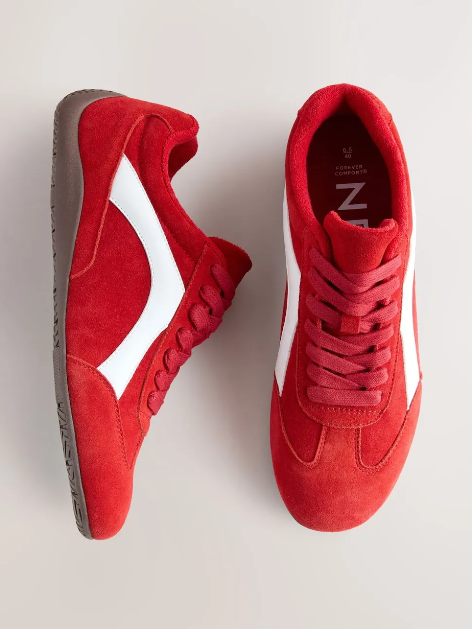 Red Suede Forever Comfort® Leather Slimsole Lace-Up Trainers