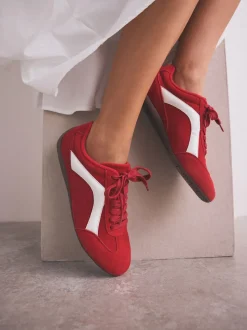 Red Suede Forever Comfort® Leather Slimsole Lace-Up Trainers