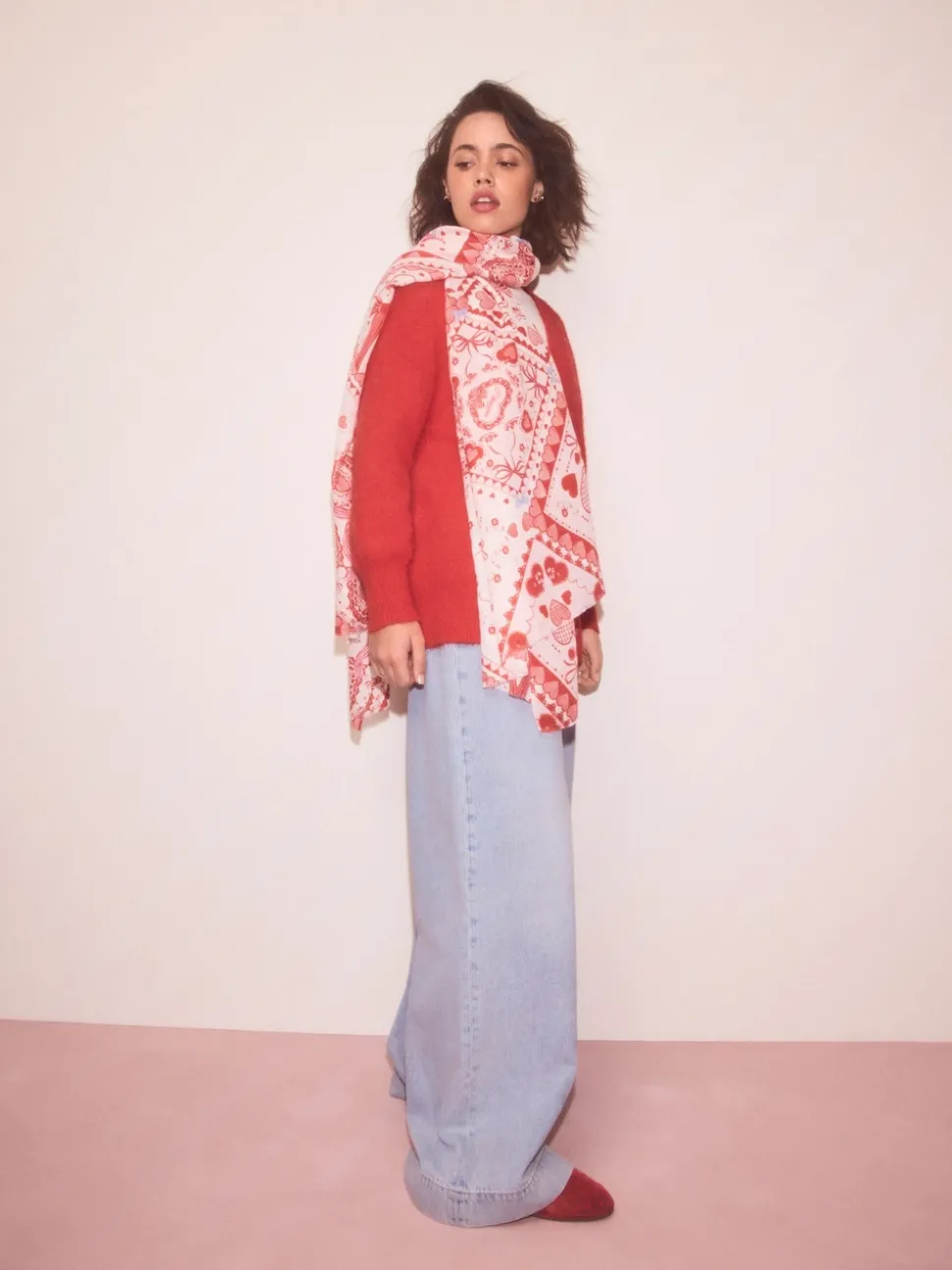 Red Valentine Patchwork Lightweight Scarf