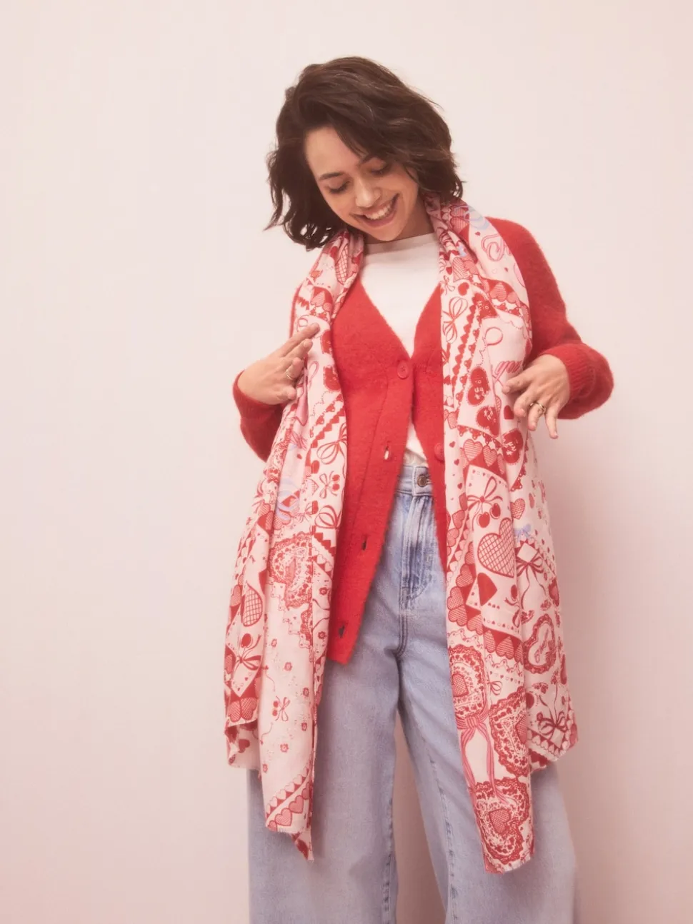 Red Valentine Patchwork Lightweight Scarf