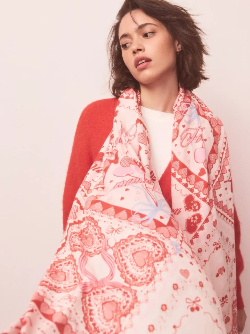 Red Valentine Patchwork Lightweight Scarf