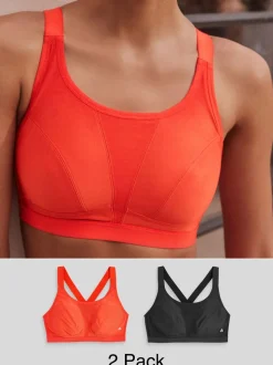 Red/Black Active Sports High Impact Dry Tech Crop Tops 2 Pack