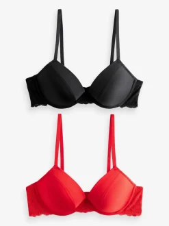 Red/Black Push Up Pad Plunge A-E Smoothing T-Shirt Bras 2 Pack