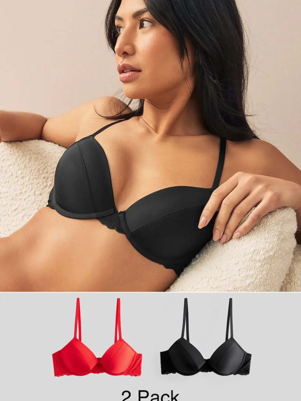 Red/Black Push Up Pad Plunge A-E Smoothing T-Shirt Bras 2 Pack