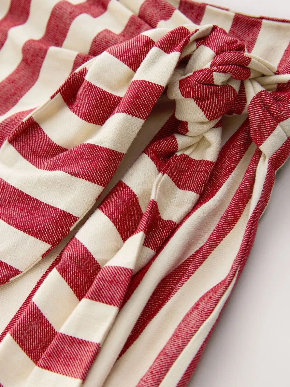 Red/Ecru Stripe Wrap Midi Skirt with Linen