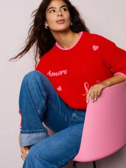 Red/Pink Cosy Embroidered Valentines Jumper