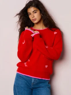 Red/Pink Cosy Embroidered Valentines Jumper
