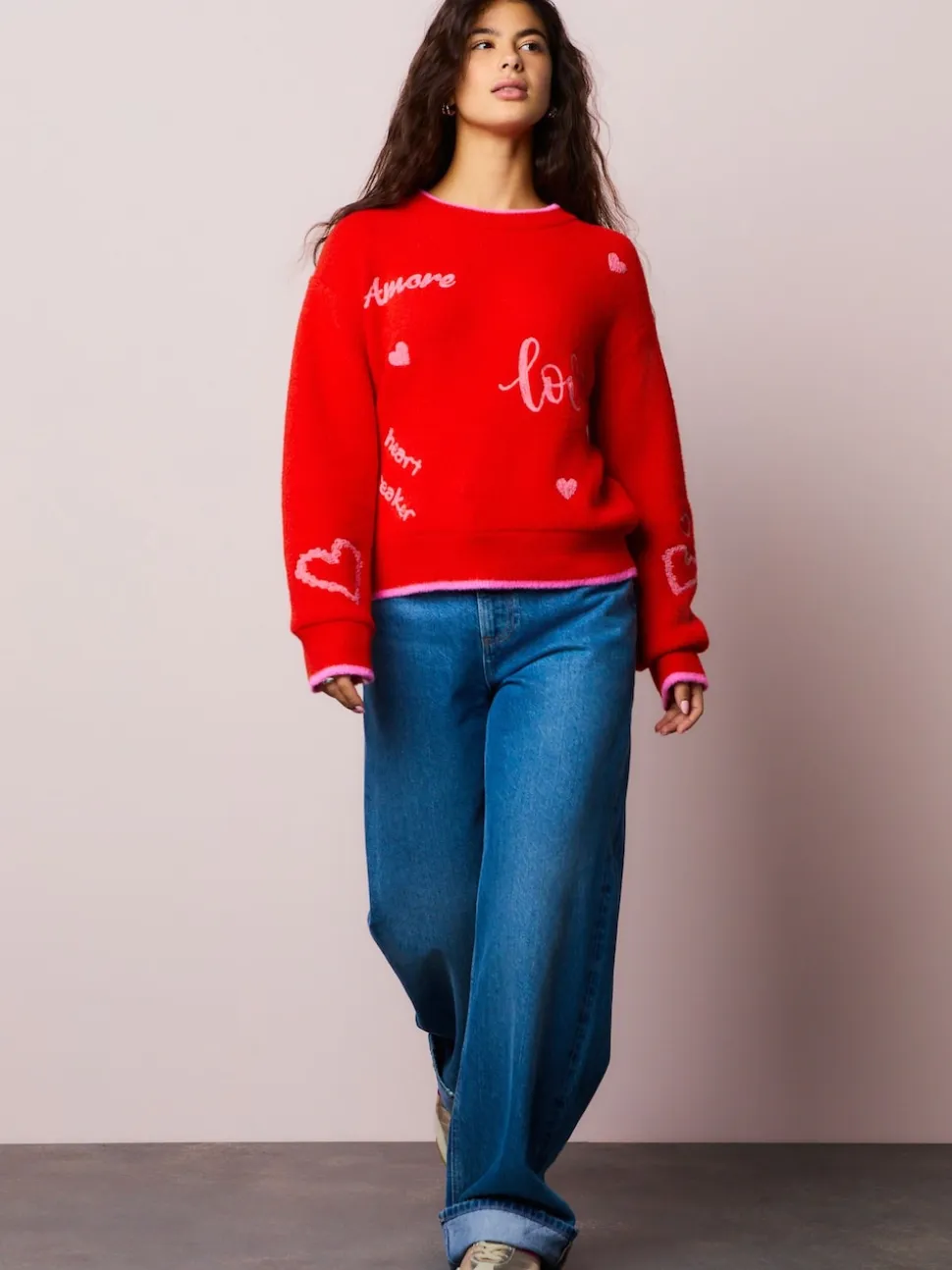 Red/Pink Cosy Embroidered Valentines Jumper