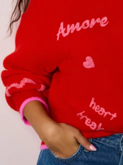Red/Pink Cosy Embroidered Valentines Jumper