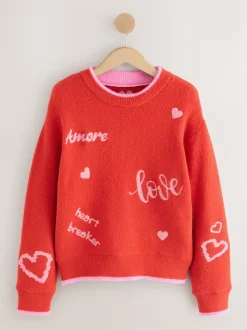 Red/Pink Cosy Embroidered Valentines Jumper