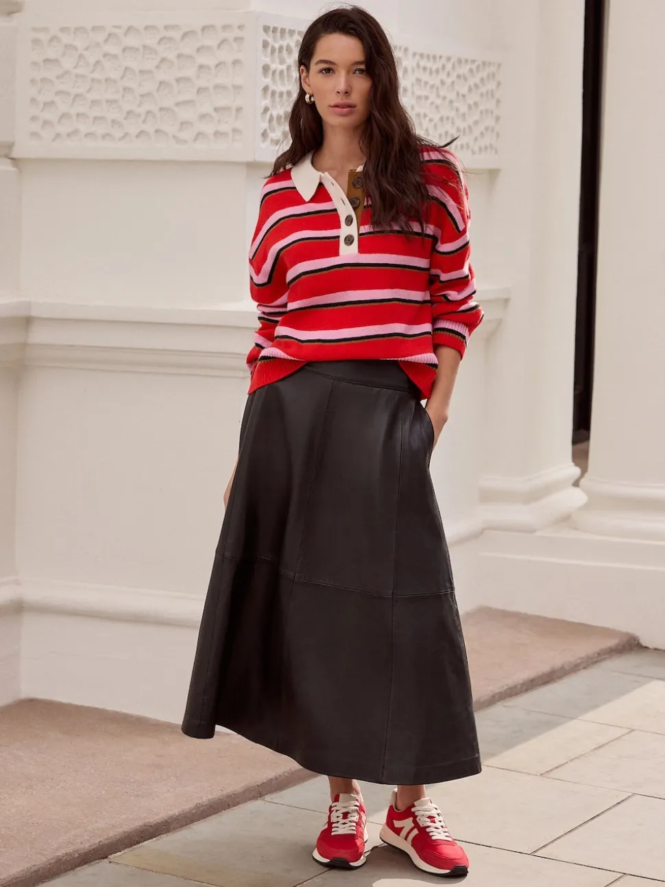Red/Pink Stripe 100% Wool N.Premium Polo Jumper