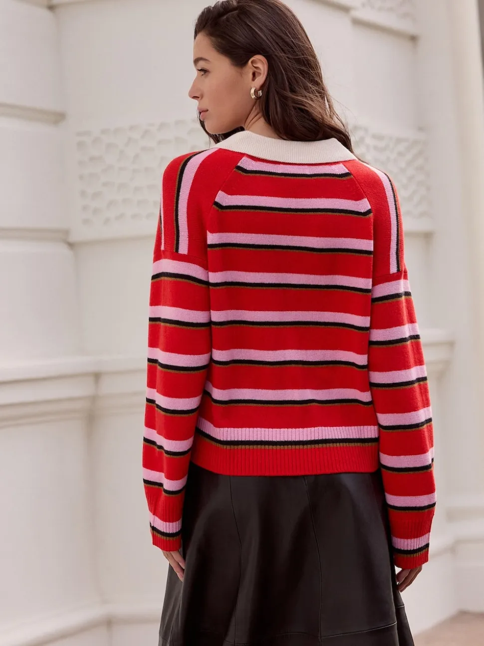 Red/Pink Stripe 100% Wool N.Premium Polo Jumper